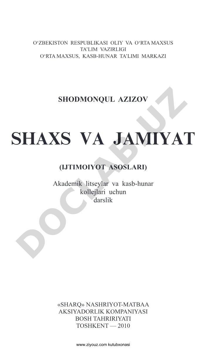 Shaxs va jamiyat (Ijtimoivot asoslari)