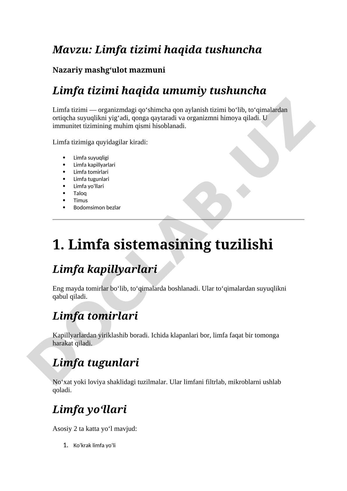 Limfa tizimi haqida tushuncha