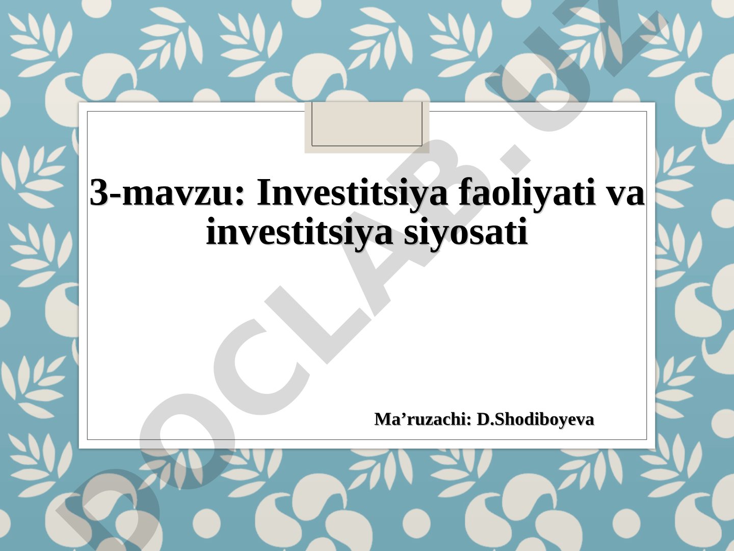 O'zbekistonda investitsiya faoliyati, davlat roli, omillar va investitsiya siyosati