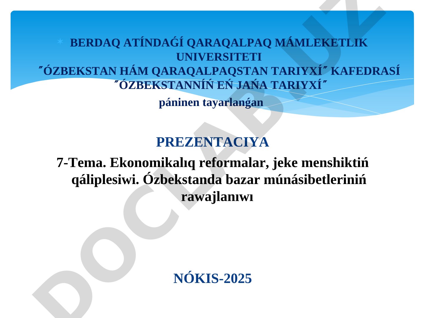 Ekonomikalıq reformalar, jeke menshiktiń qáliplesiwi. Ózbekstanda bazar múnásibetleriniń rawajlanıwı
