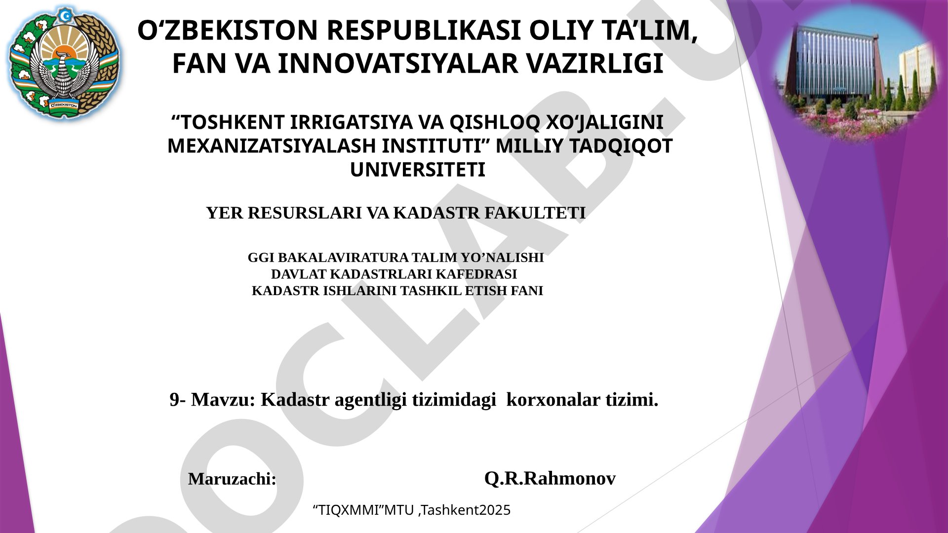 Kadastr agentligi tizimidagi korxonalar tizimi