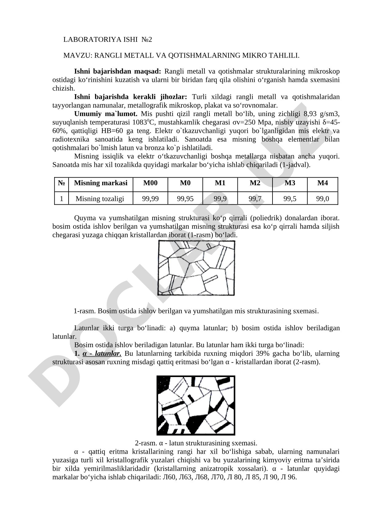 Rangli metall va qotishmalarning mikro tahlili