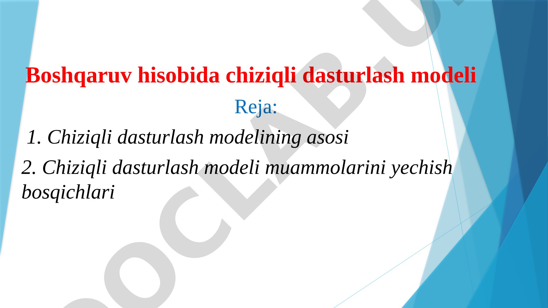 Boshqaruv hisobida chiziqli dasturlash modeli