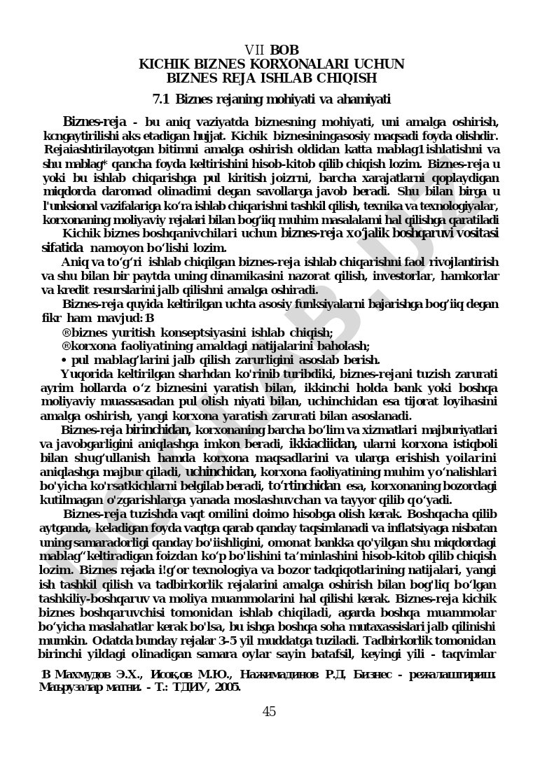 Kichik biznes korxonalari uchun biznes reja ishlab chiqish
