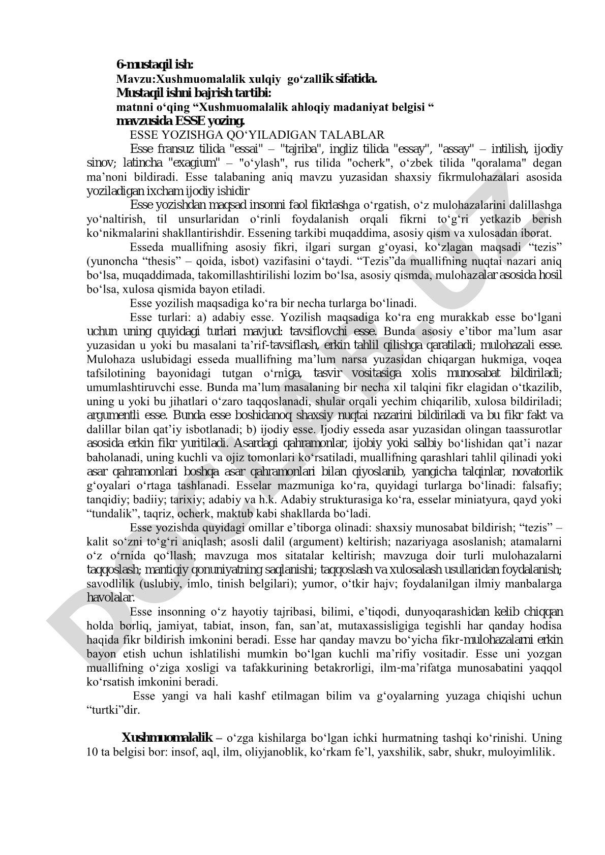 Xushmuomalalik xulqiy go‘zallik sifatida