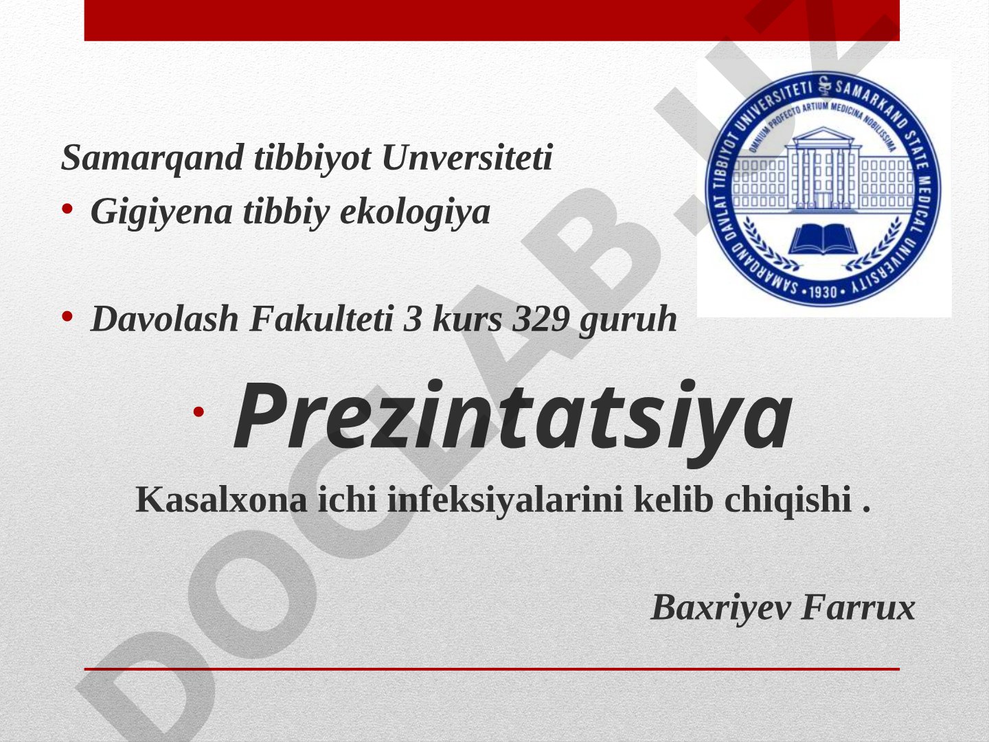 Kasalxona ichi infeksiyalarini kelib chiqishi