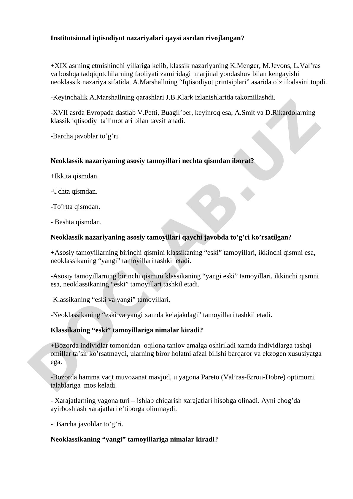 Institutsional va neoklassik iqtisodiyot nazariyalari