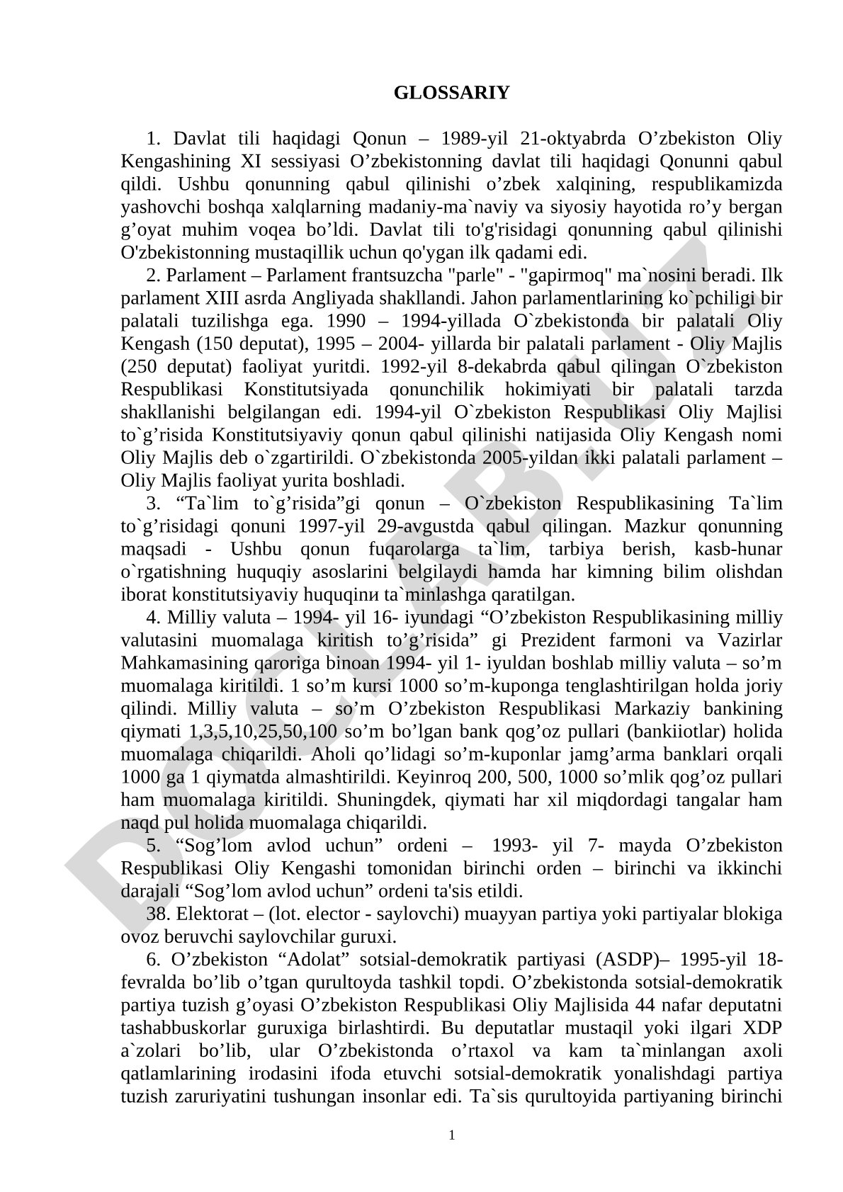 Davlat tili qonuni va parlament glossariysi