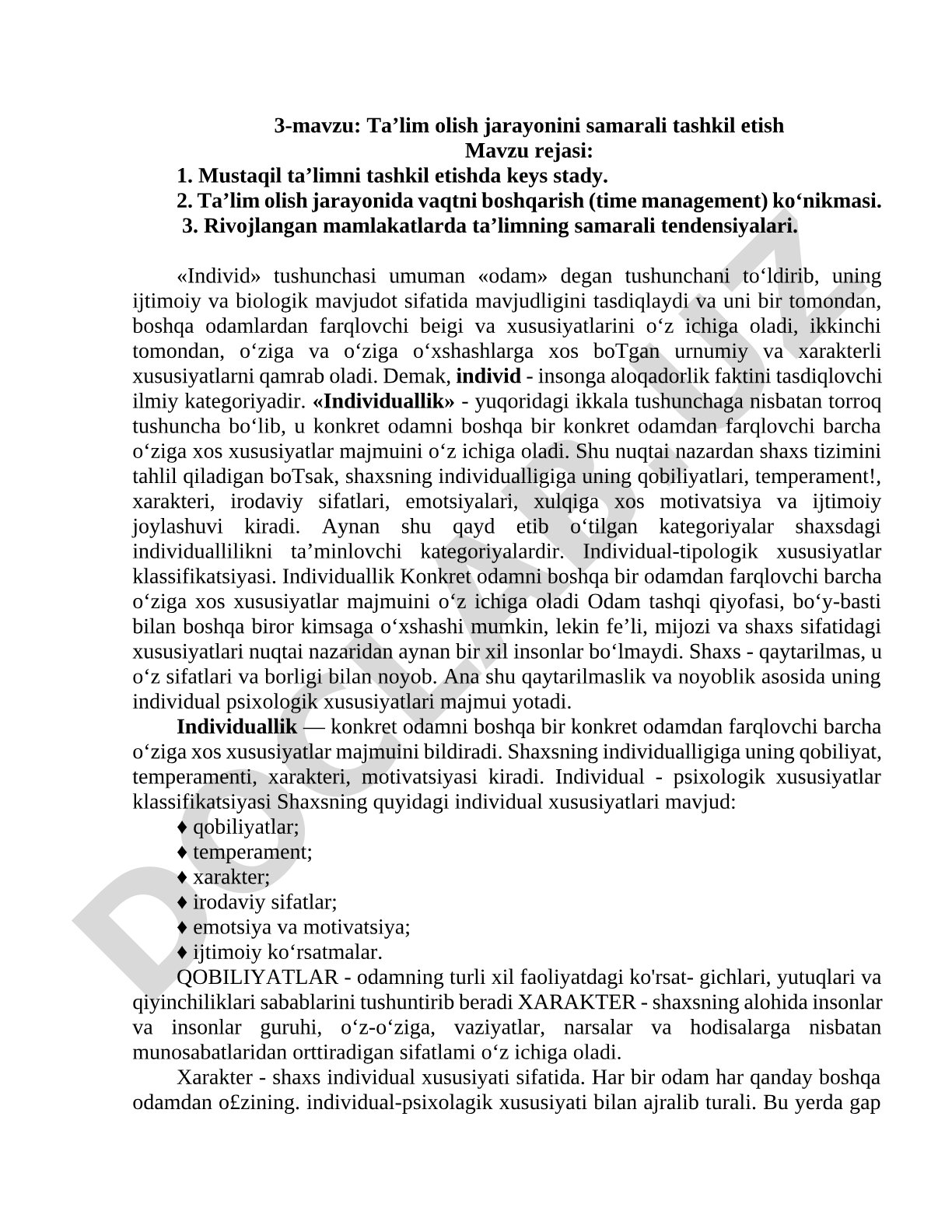 Ta’lim olish jarayonini samarali tashkil etish