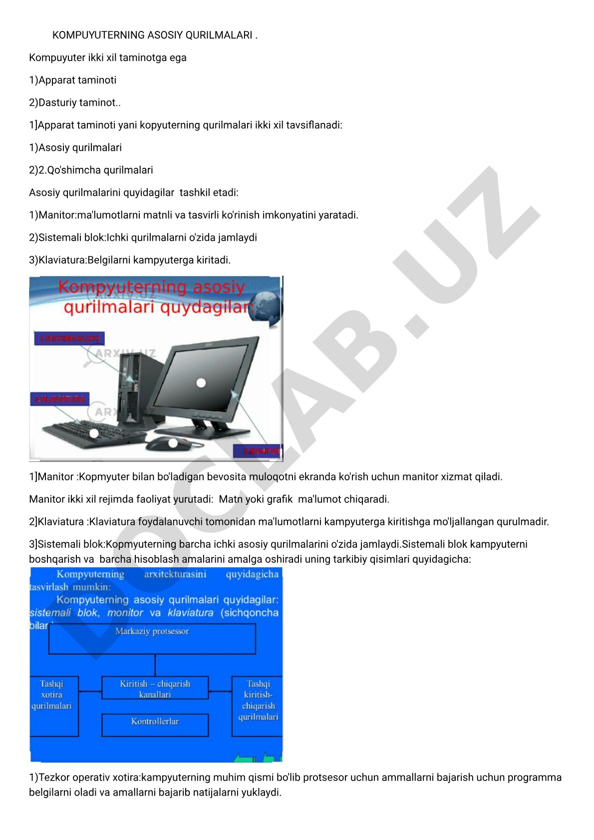 KOMPUYUTERNING ASOSIY QURILMALARI