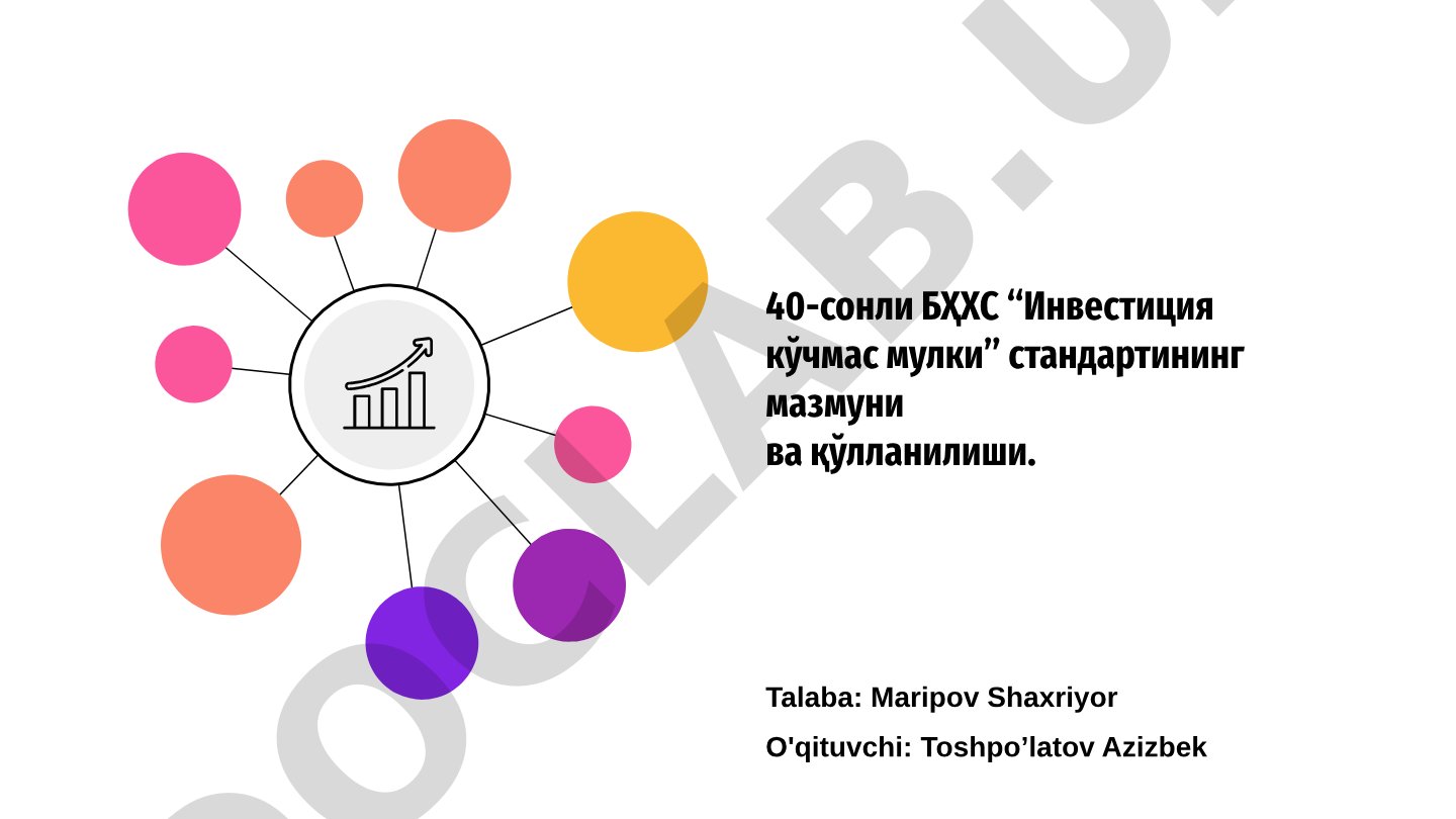 40-сонли БҲХС “Инвестиция кўчмас мулки” стандартининг мазмуни ва қўлланилиши