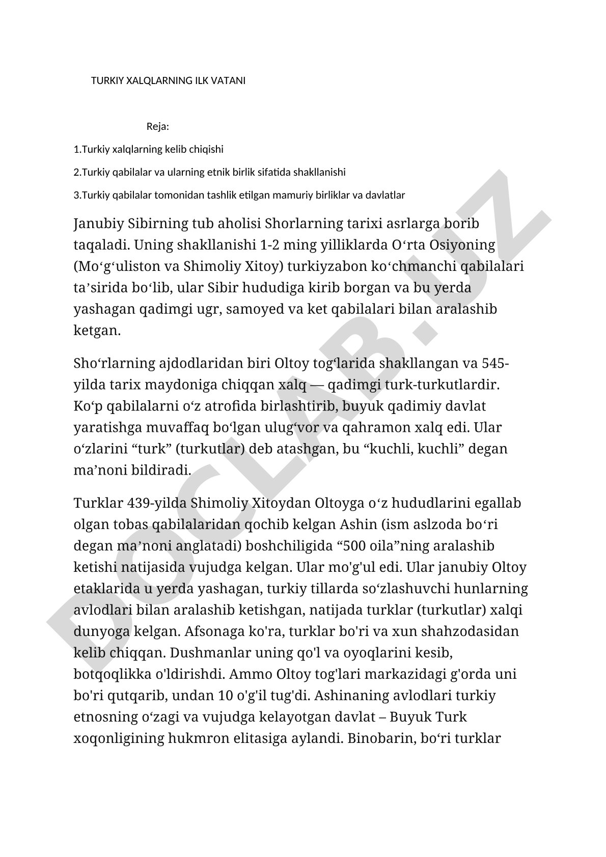 Turkiy xalqlarning ilk vatani