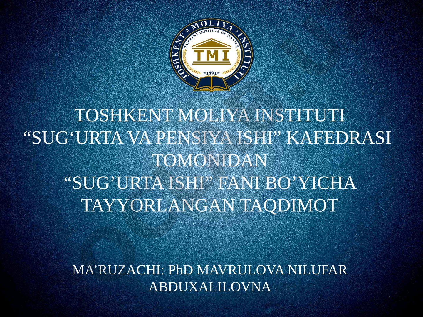 Sug'urtaning huquqiy asoslari