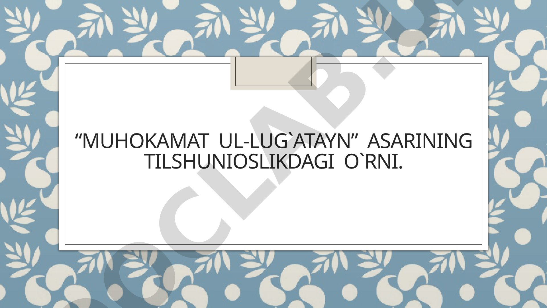 Muhokamat ul-lug'atayn asarining tilshunoslikdagi o'rni