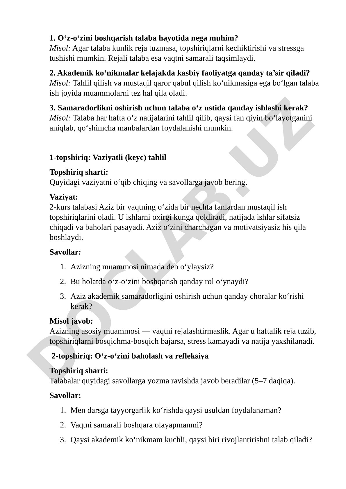 O‘z-o‘zini boshqarish va akademik samaradorlik