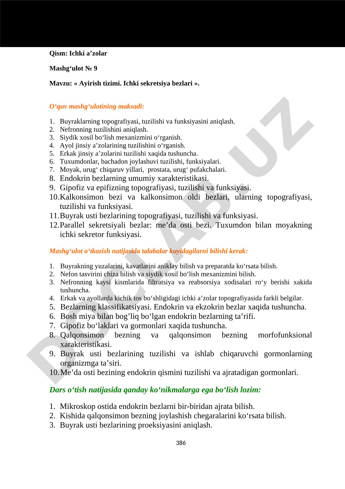 Ayirish tizimi. Ichki sekretsiya bezlari