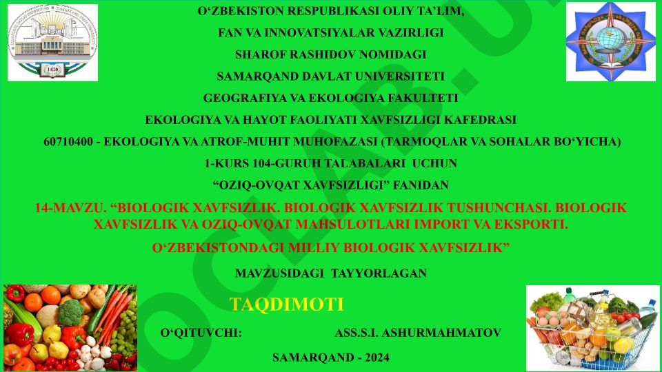 Biologik xavfsizlik va oziq-ovqat mahsulotlari import-eksporti