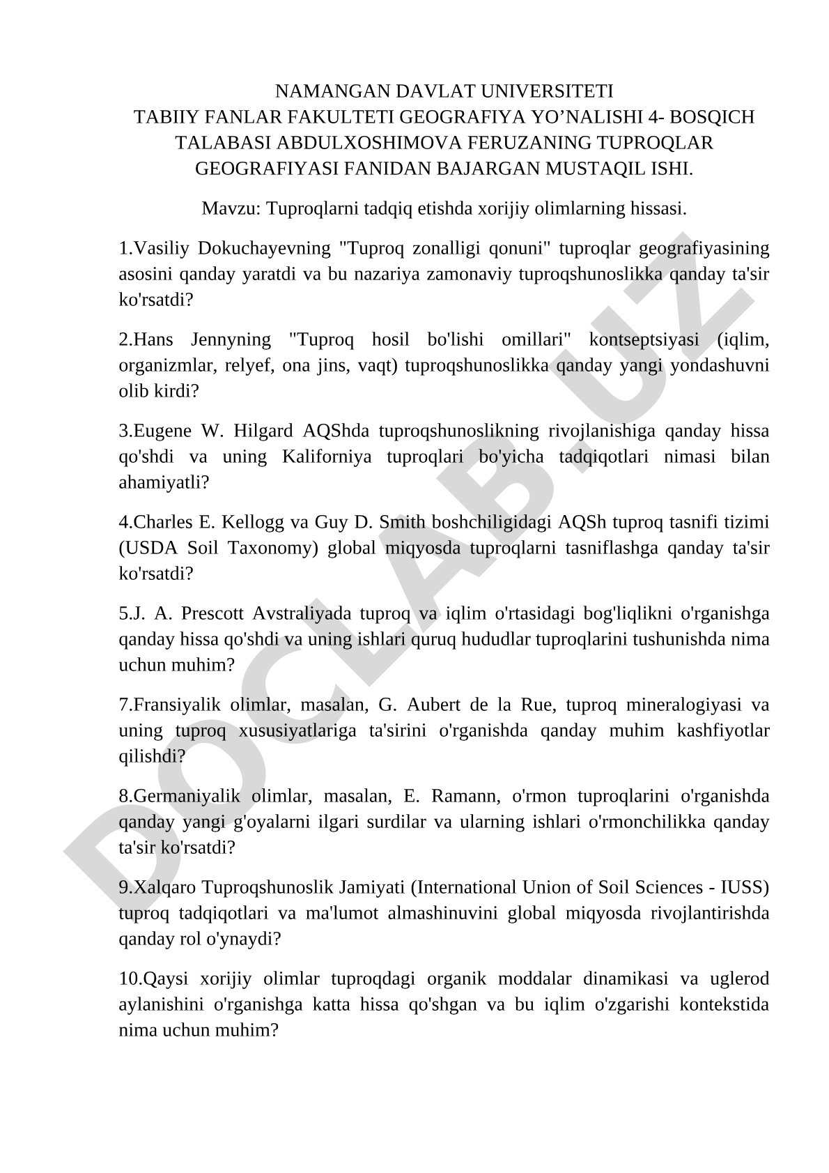 Tuproqlarni tadqiq etishda xorijiy olimlarning hissasi