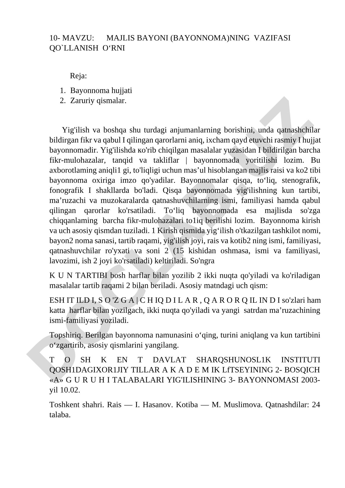 Majlis bayoni (bayonnoma)ning vazifasi qo`llanish o‘rni