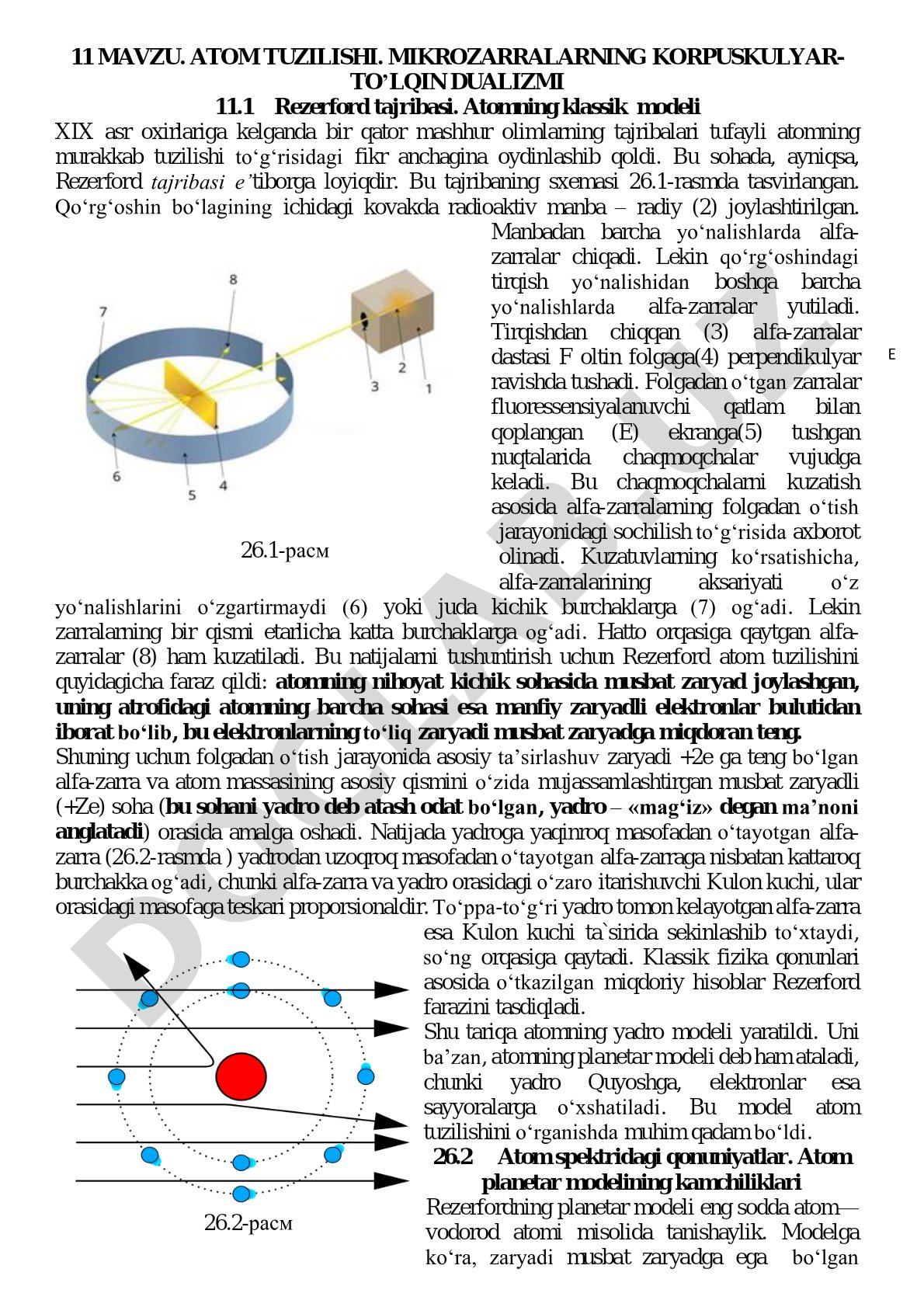 Atom tuzilishi. mikrozarralarning korpuskulyar- to’lqin dualizmi