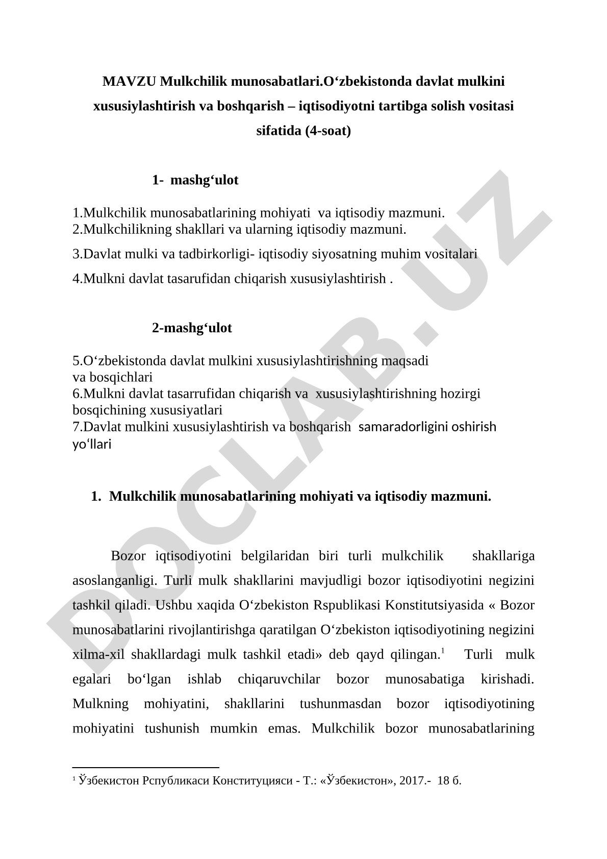 2.Mulkchilikning shakllari va ularning iqtisodiy mazmuni