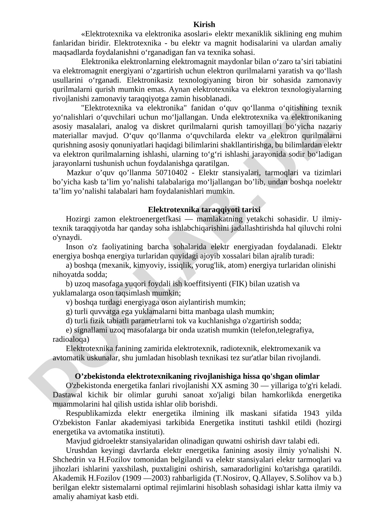 Elektrotexnika va elektronika asoslari