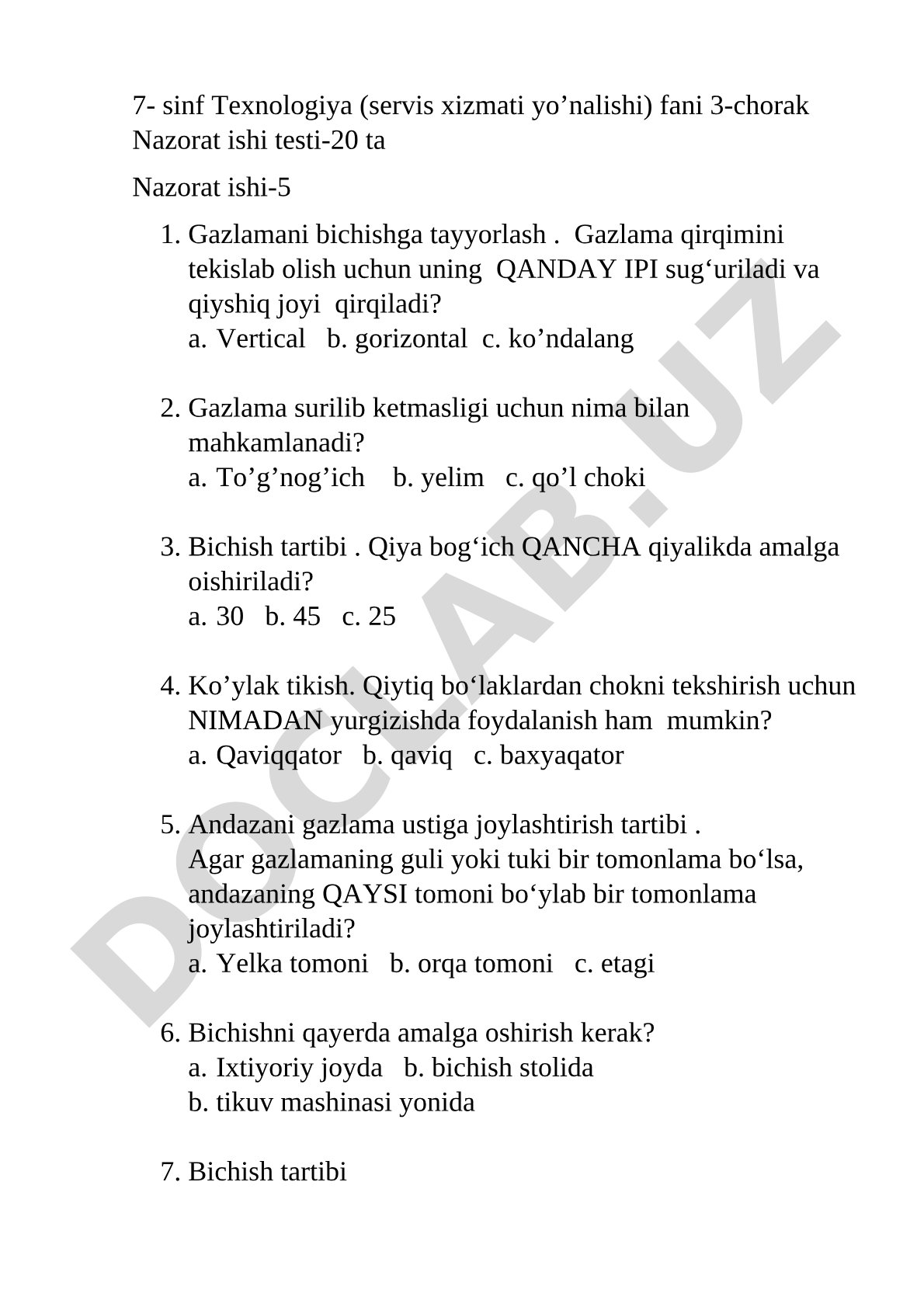 Gazlamani bichishga tayyorlash