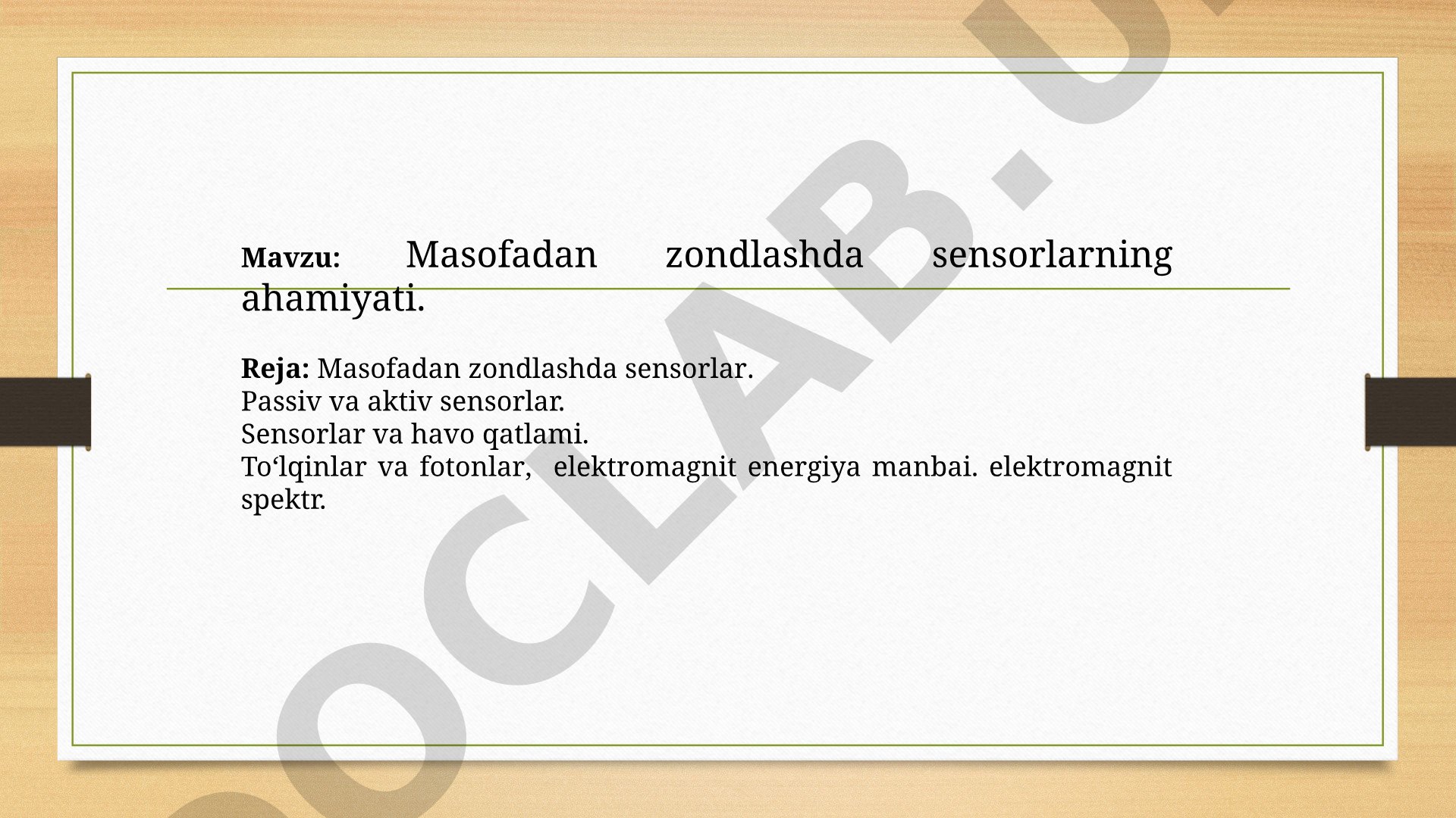 Masofadan zondlashda sensorlarning ahamiyati
