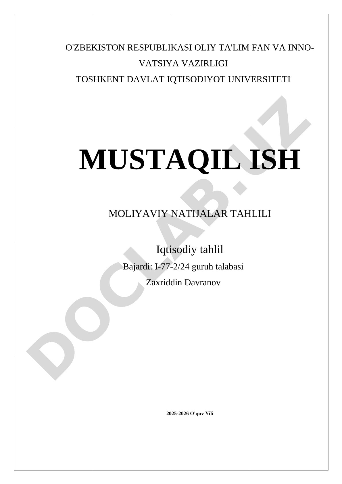 Moliyaviy natijalar tahlili
