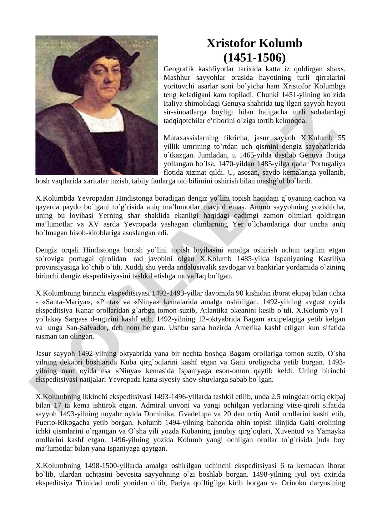 Xristofor Kolumb hayoti va faoliyati