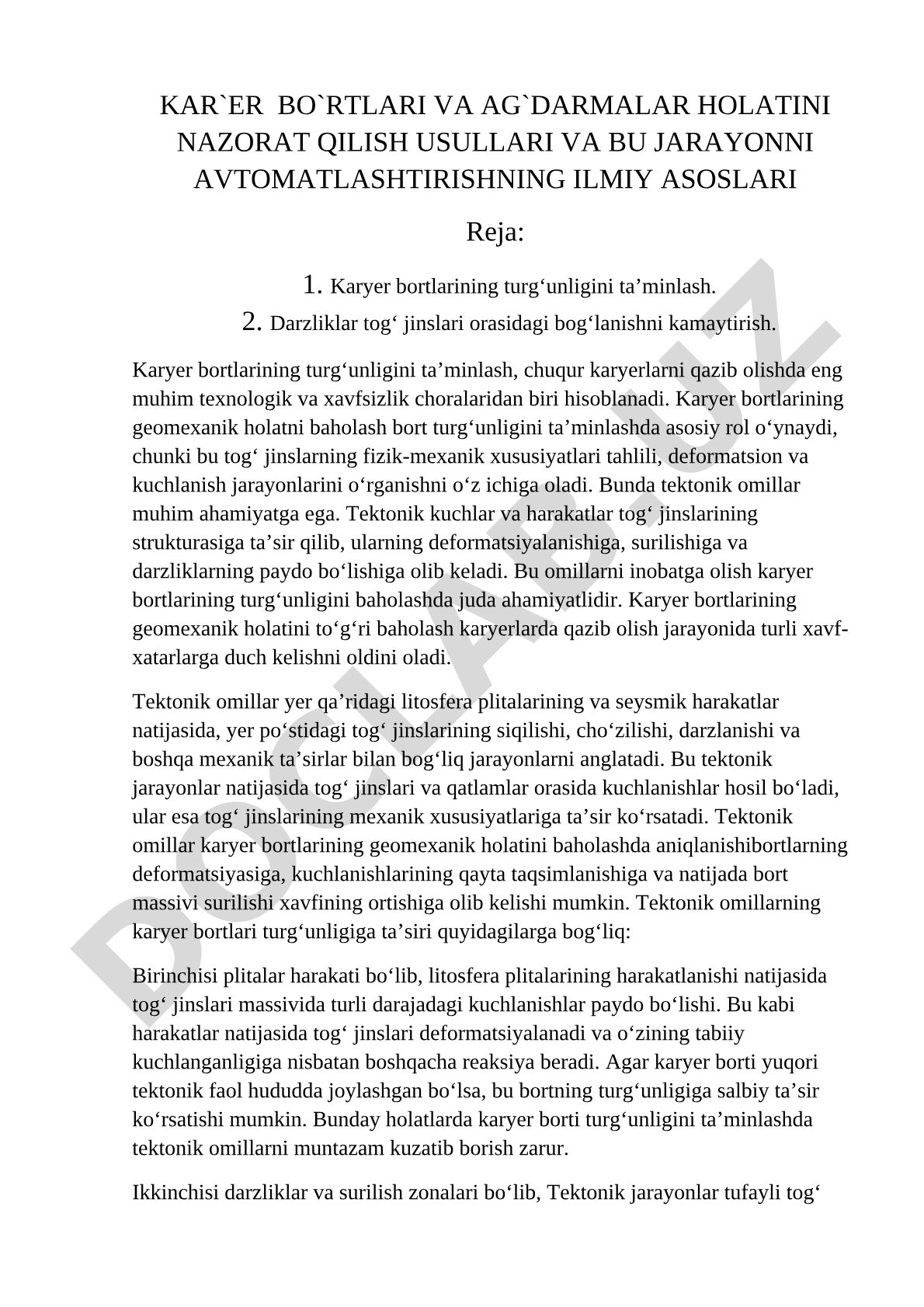 Darzliklar tog‘ jinslari orasidagi bog‘lanishni kamaytirish