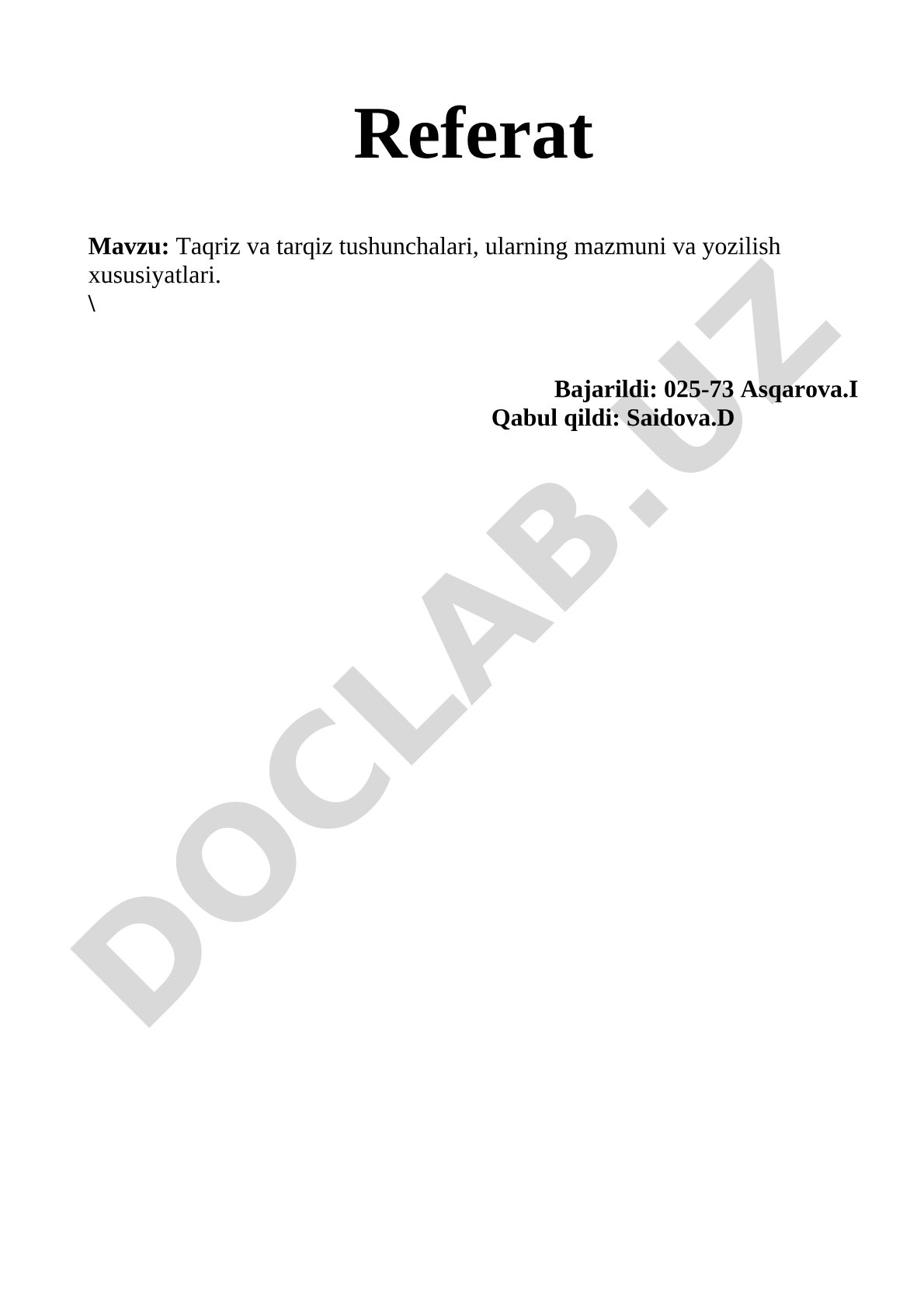 Taqriz va tarqiz tushunchalari, ularning mazmuni va yozilish xususiyatlari