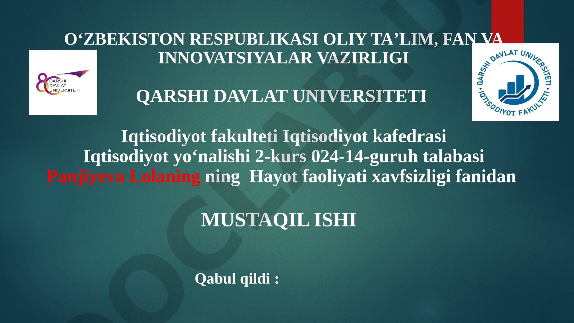 Hayot faoliyati xavfsizligini ta'minlashga oid chet davlatlarida qabul qilingan qonunlar va meyoriy hujjatlar tahlil