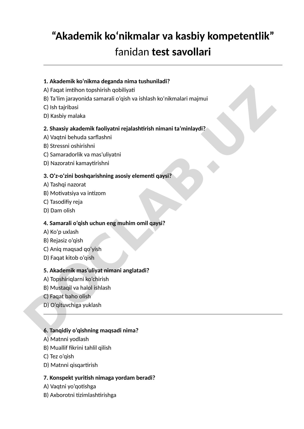 Akademik ko‘nikmalar va kasbiy kompetentlik