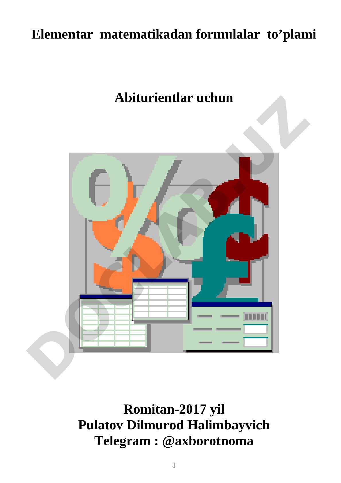 Elementar matematikadan formulalar to’plami Abiturientlar uchun