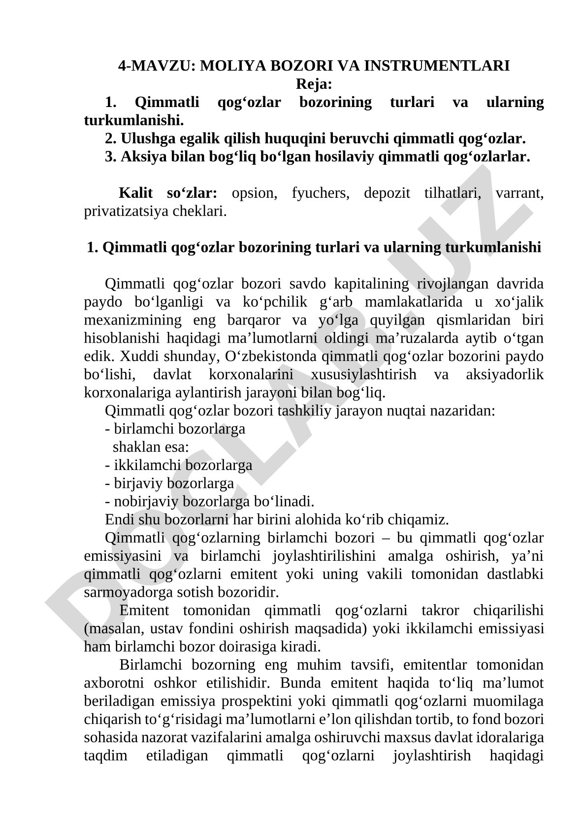 Moliya bozori va instrumentlari