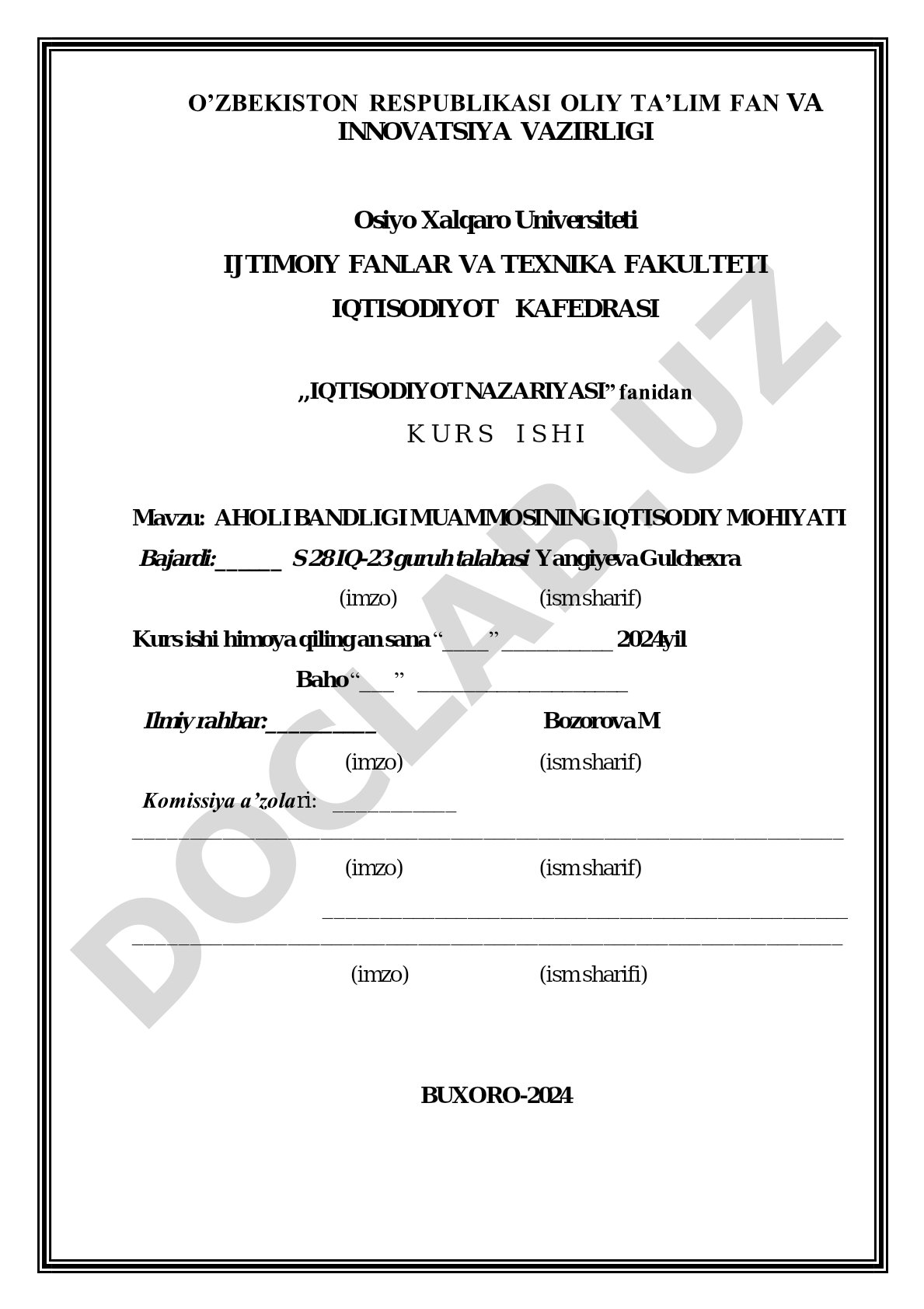 Aholi bandligi muammosining iqtisodiy mohiyati