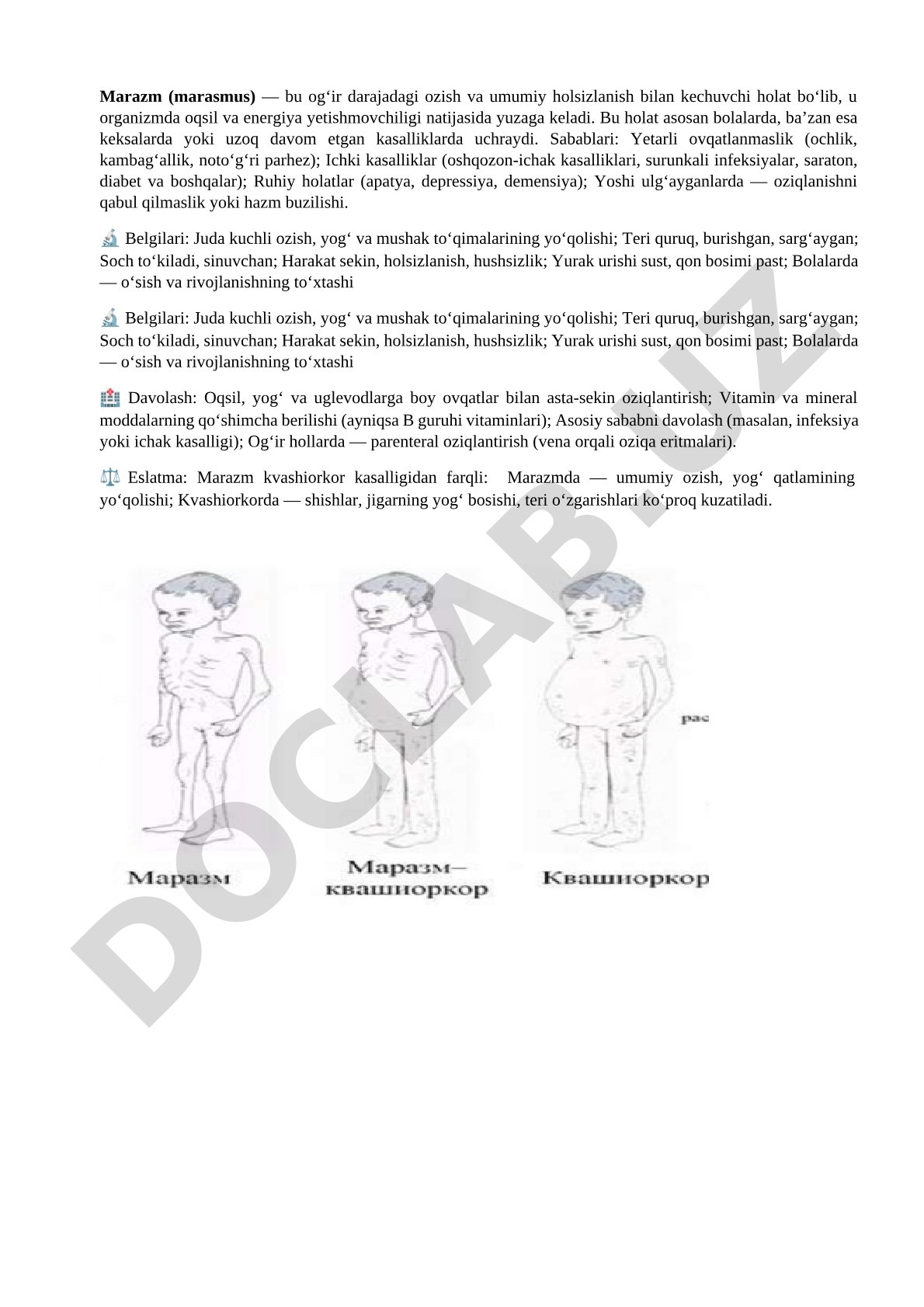Marazm (marasmus) kasalligi: sabablari, belgilari va davolash