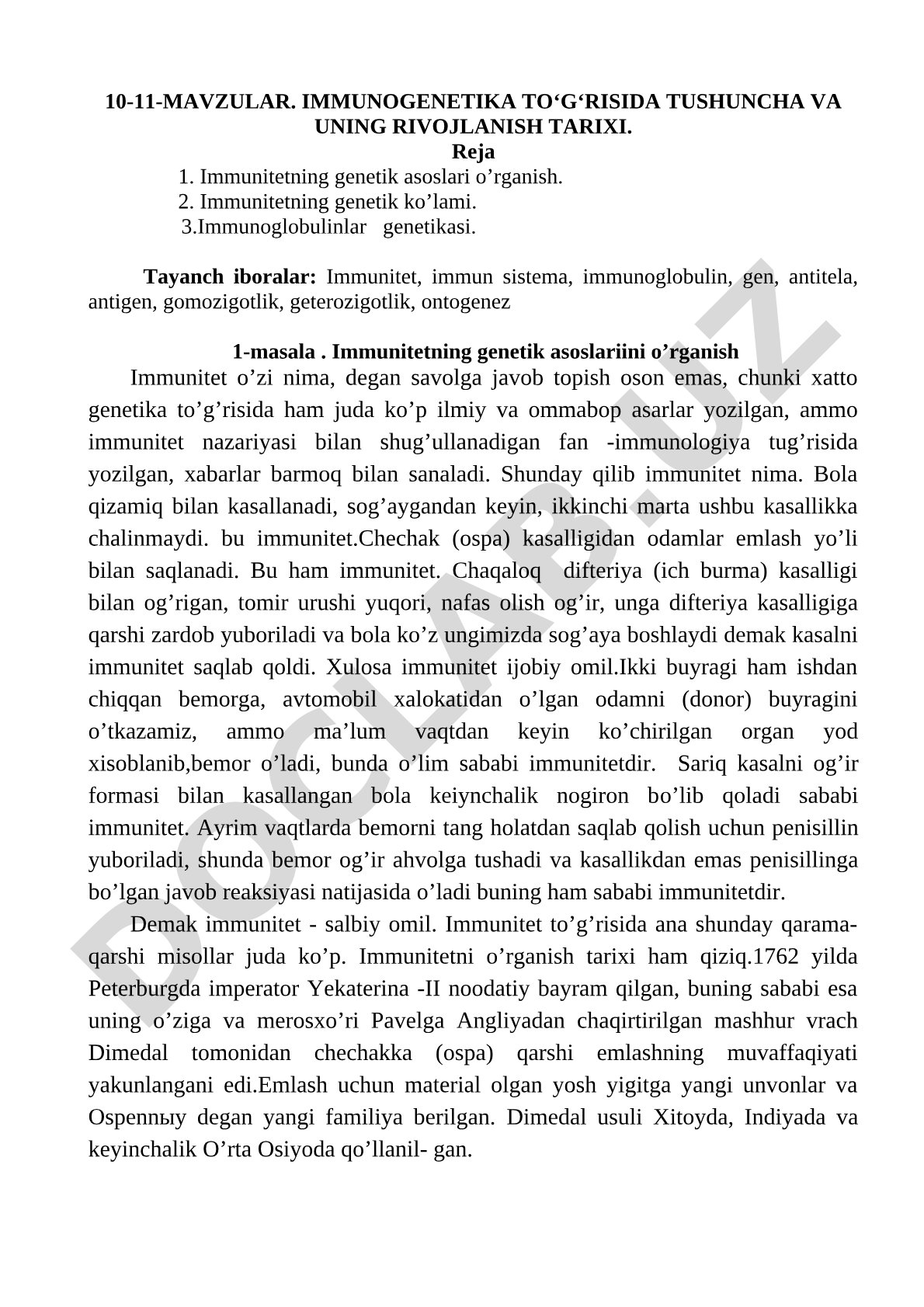 Immunogenetika to‘g‘risida tushuncha va uning rivojlanish tarixi
