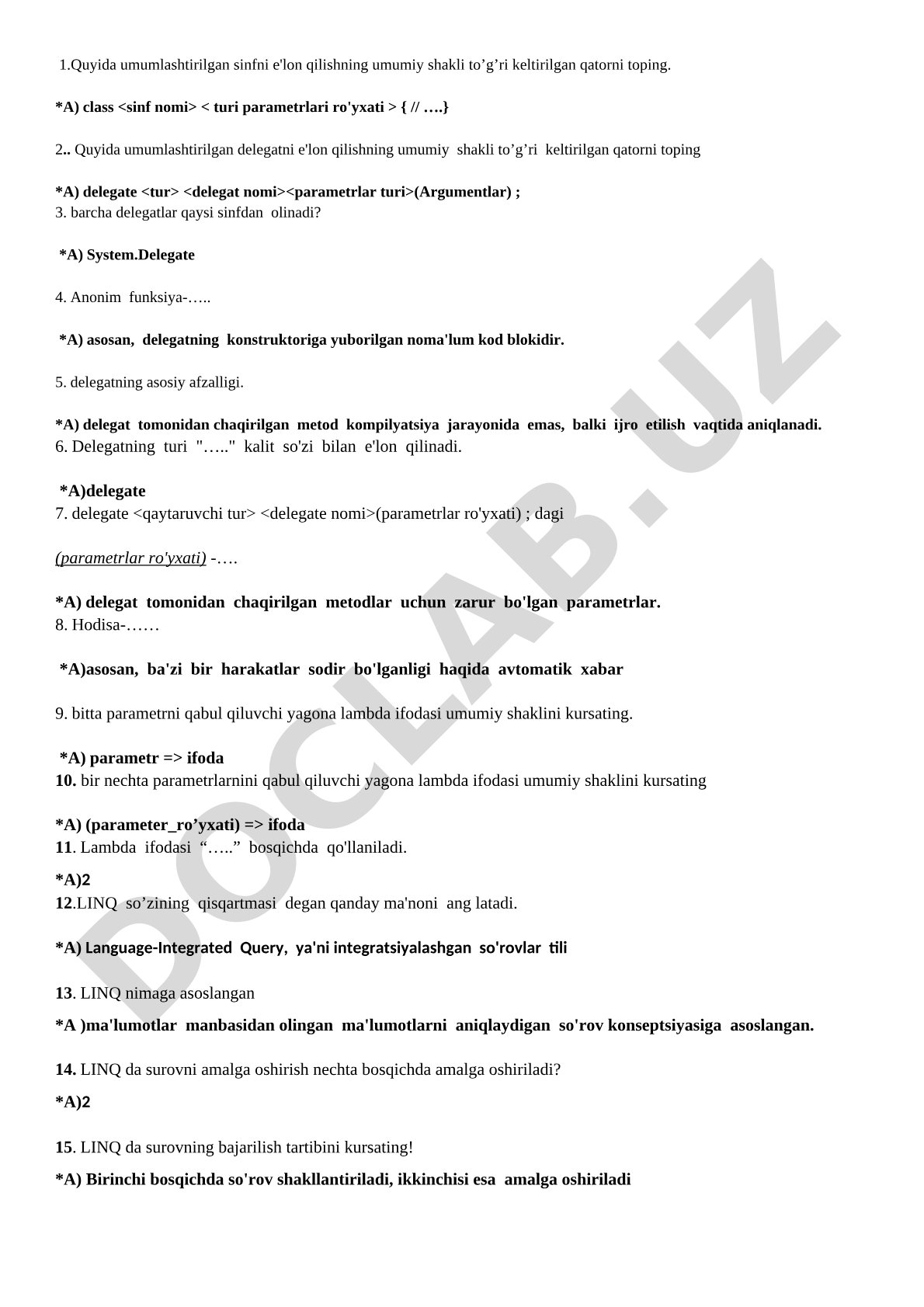 C# generik sinflar, delegatlar, hodisalar va lambda ifodalar