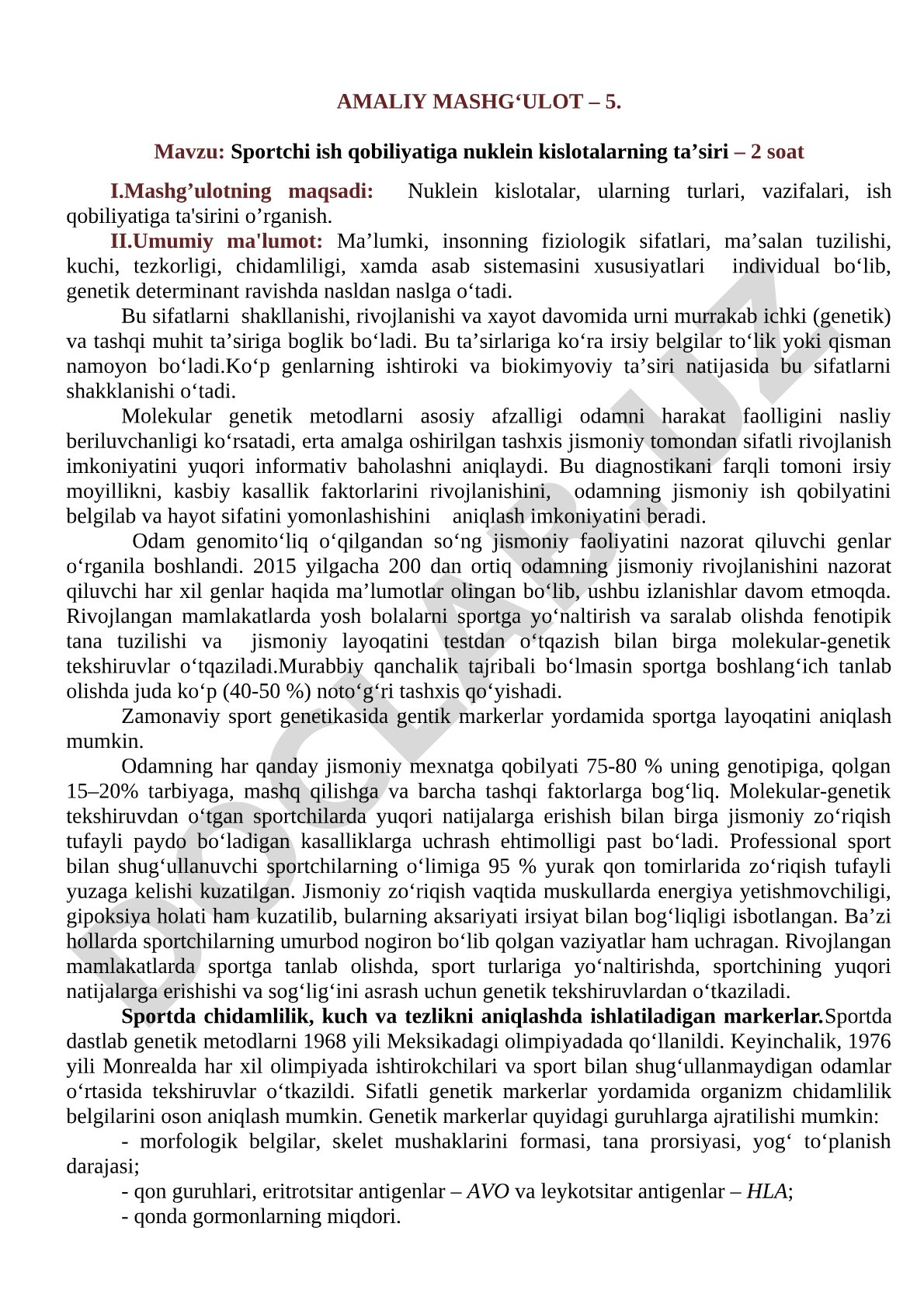 Sportchi ish qobiliyatiga nuklein kislotalarning ta’siri