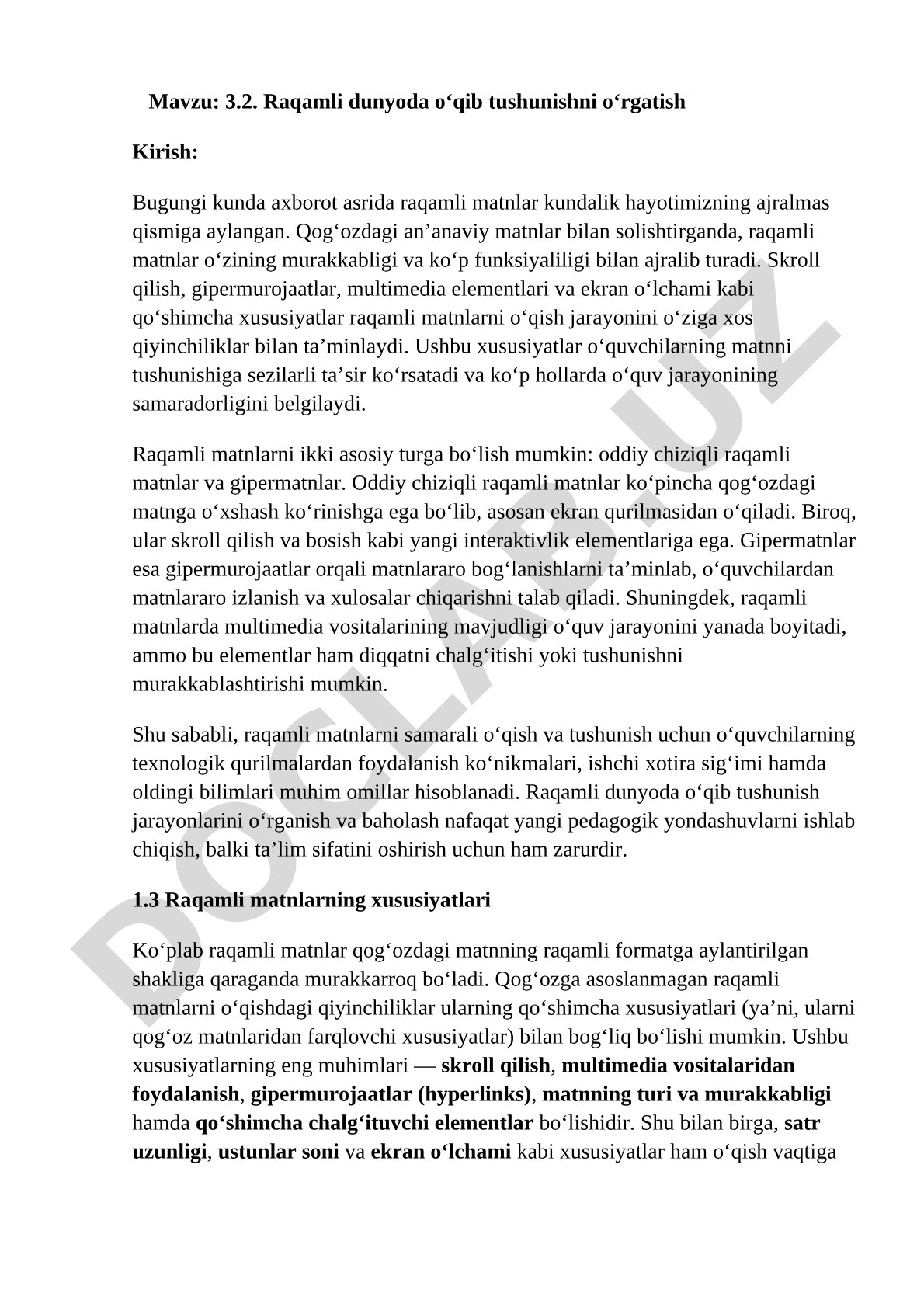 3.2. Raqamli dunyoda o'qib tushunishni o'rgatish