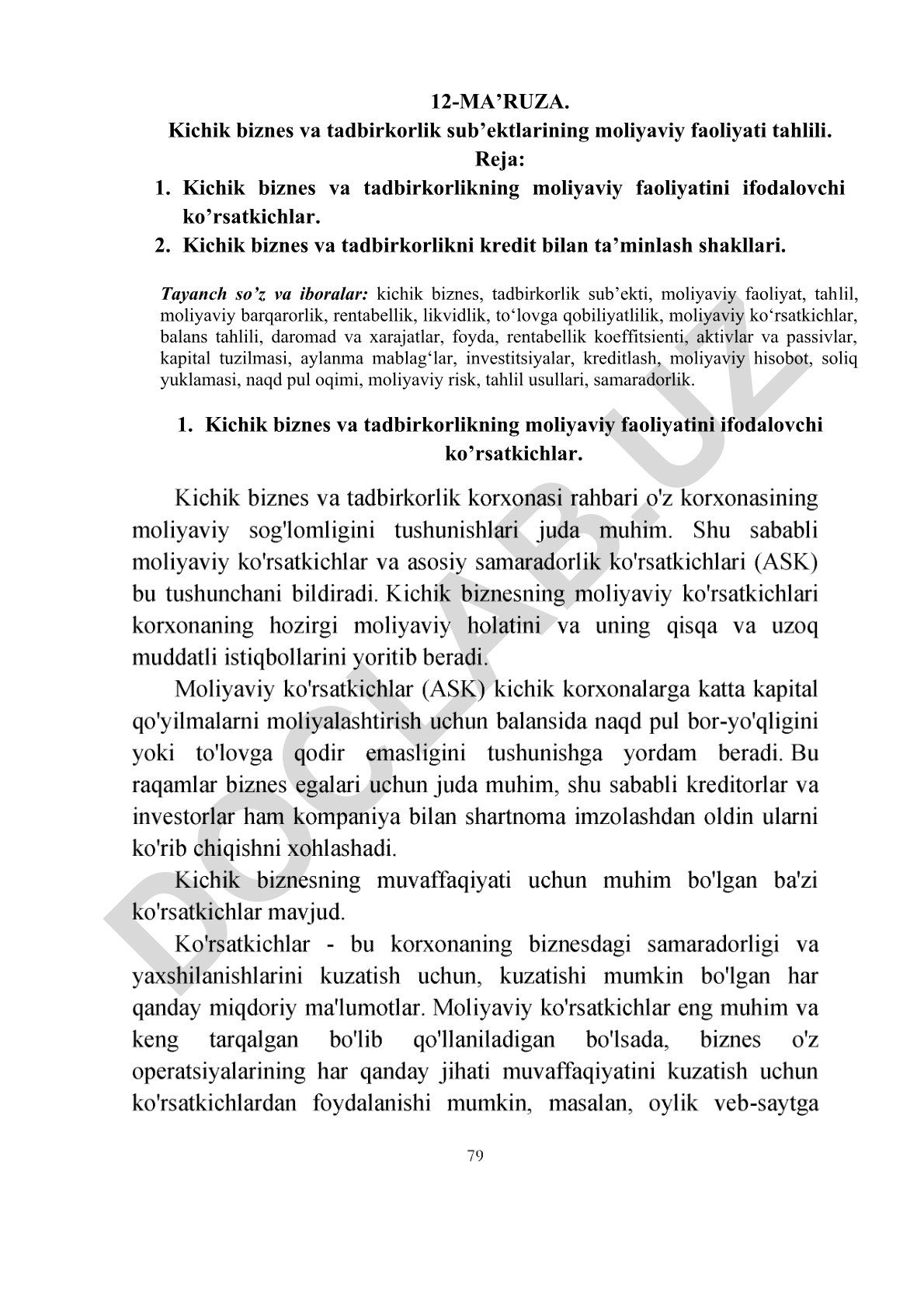 Kichik biznes va tadbirkorlik sub’ektlarining moliyaviy faoliyati tahlili