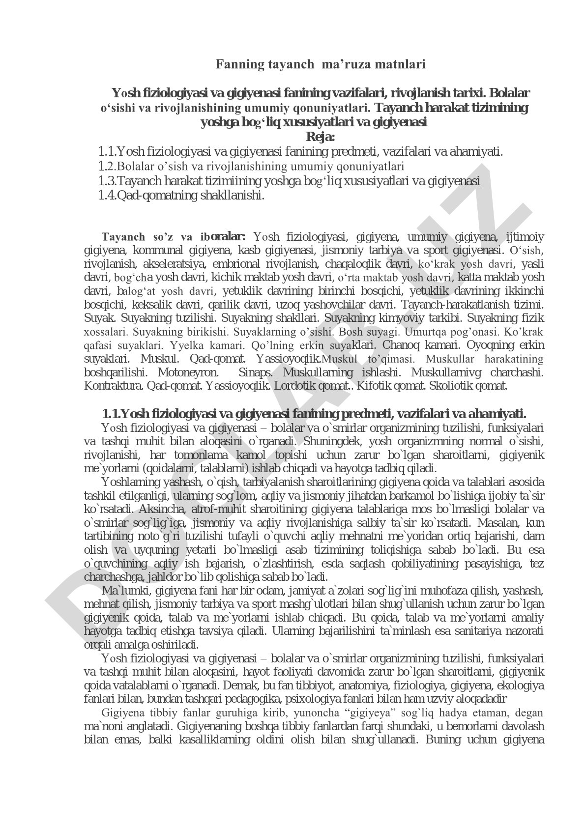 Yosh fiziologiyasi va gigiyenasi fanining vazifalari, rivojlanish tarixi