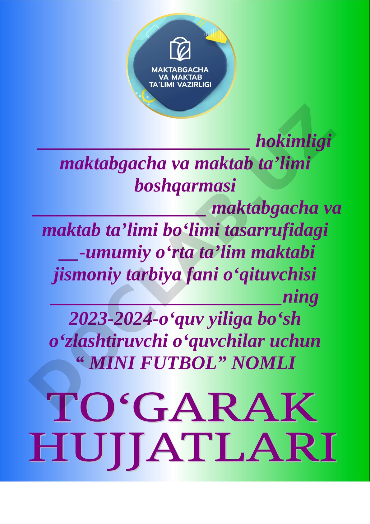 Bo'sh o'zlashtiruvchi o'quvchilar uchun Mini futbol to'garagi