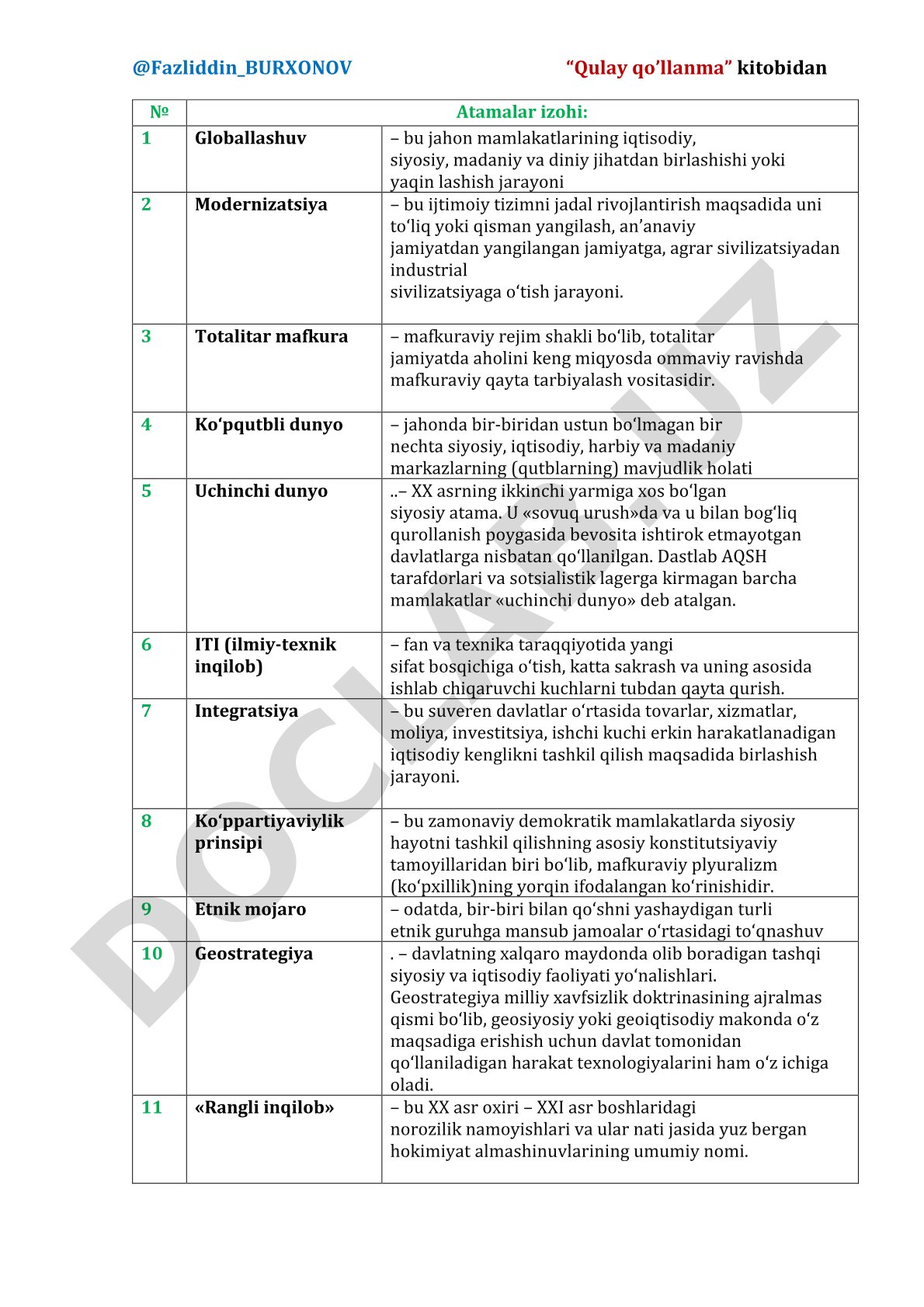 Globallashuv, modernizatsiya va boshqa atamalar izohi