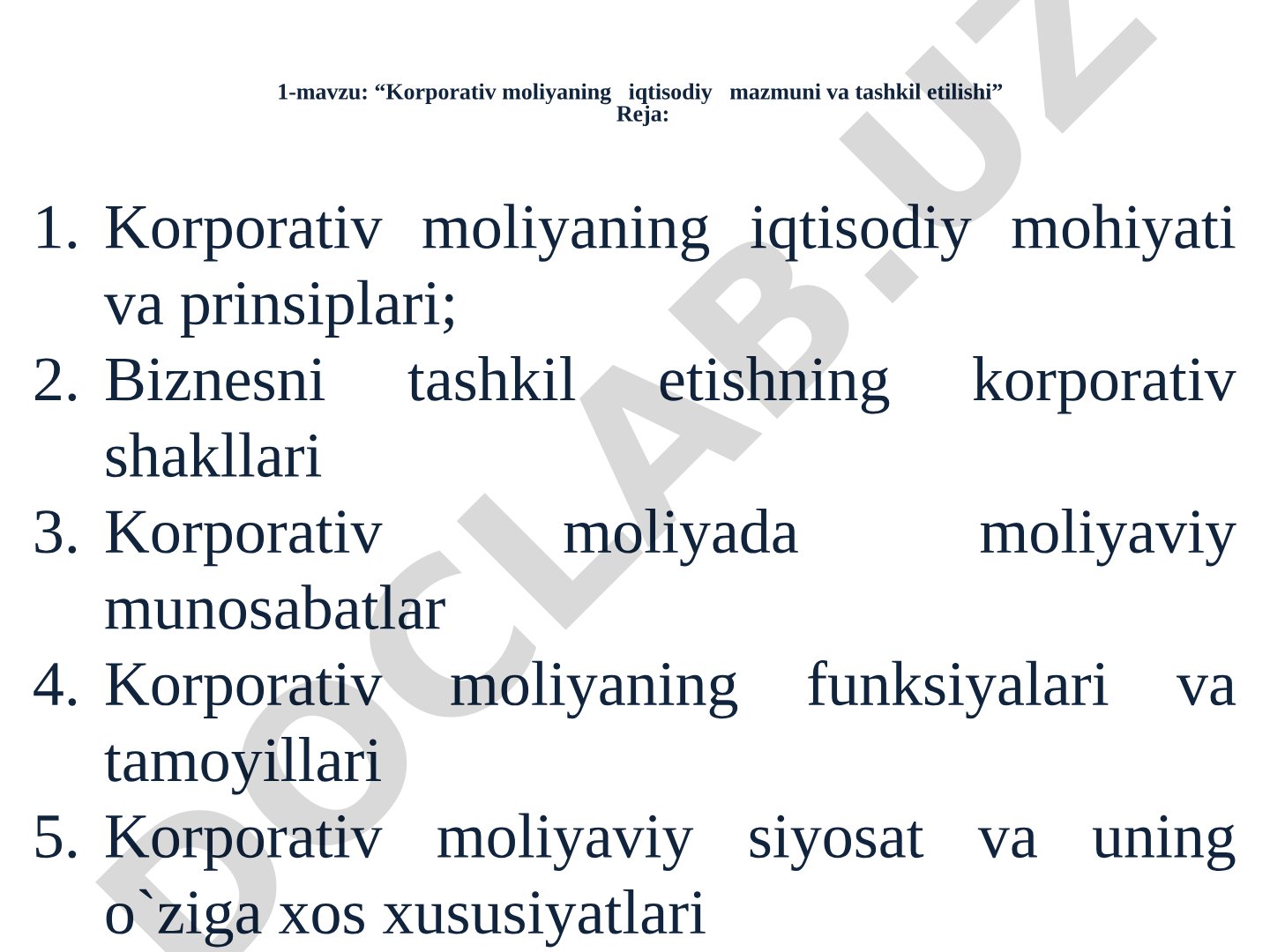 Korporativ moliyaning iqtisodiy mazmuni va tashkil etilishi