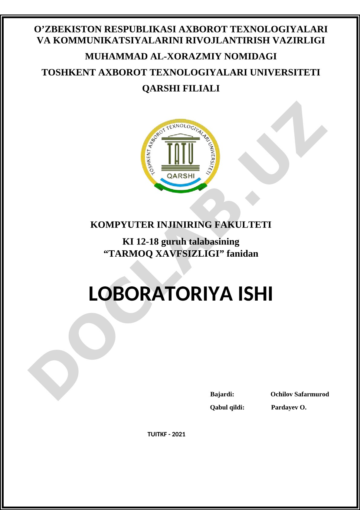 RADIUS serverini sozlash bo'yicha laboratoriya ishi, nazariy qism va ishni bajarish