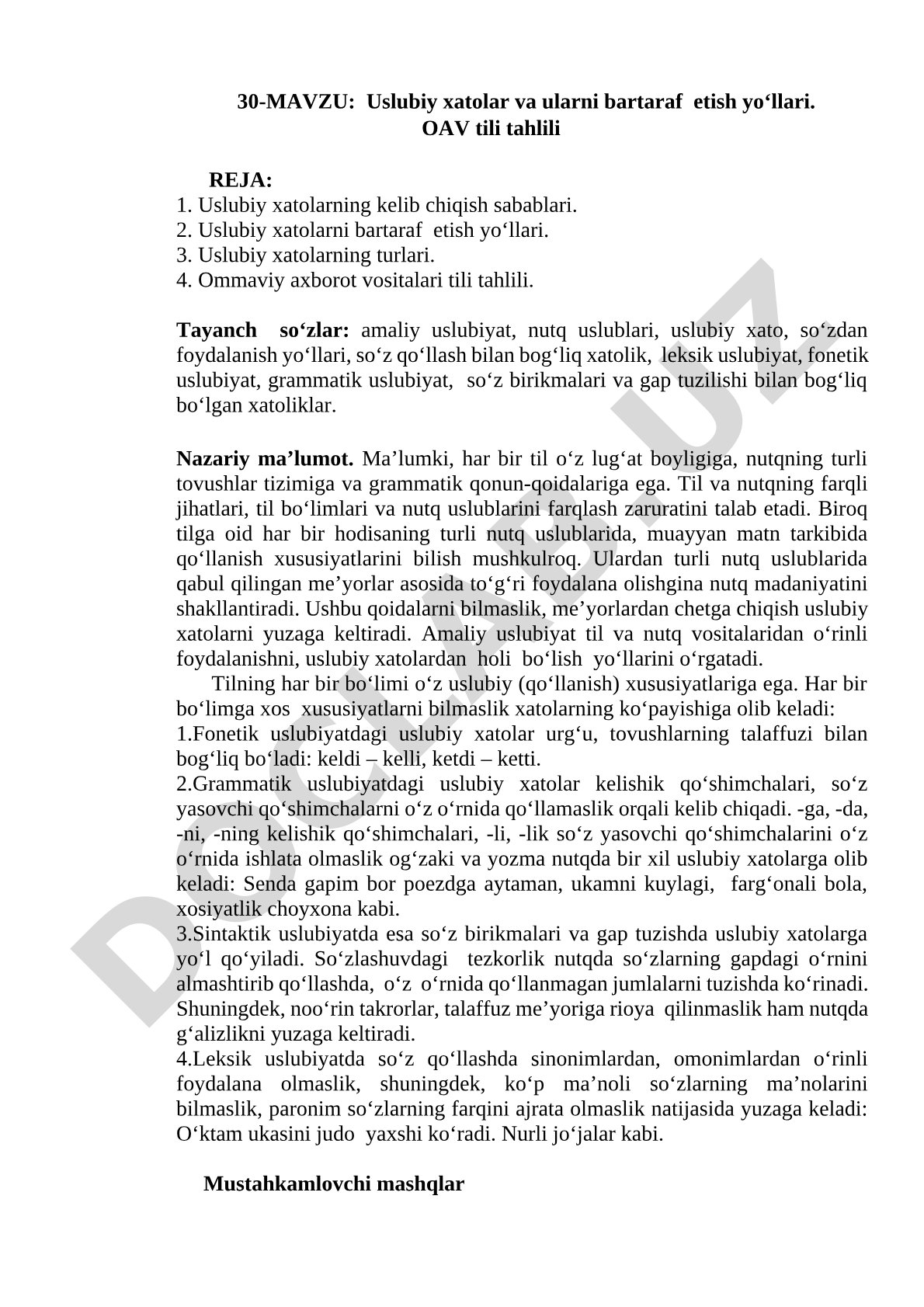 Uslubiy xatolar va ularni bartaraf etish yo‘llari. OAV tili tahlili
