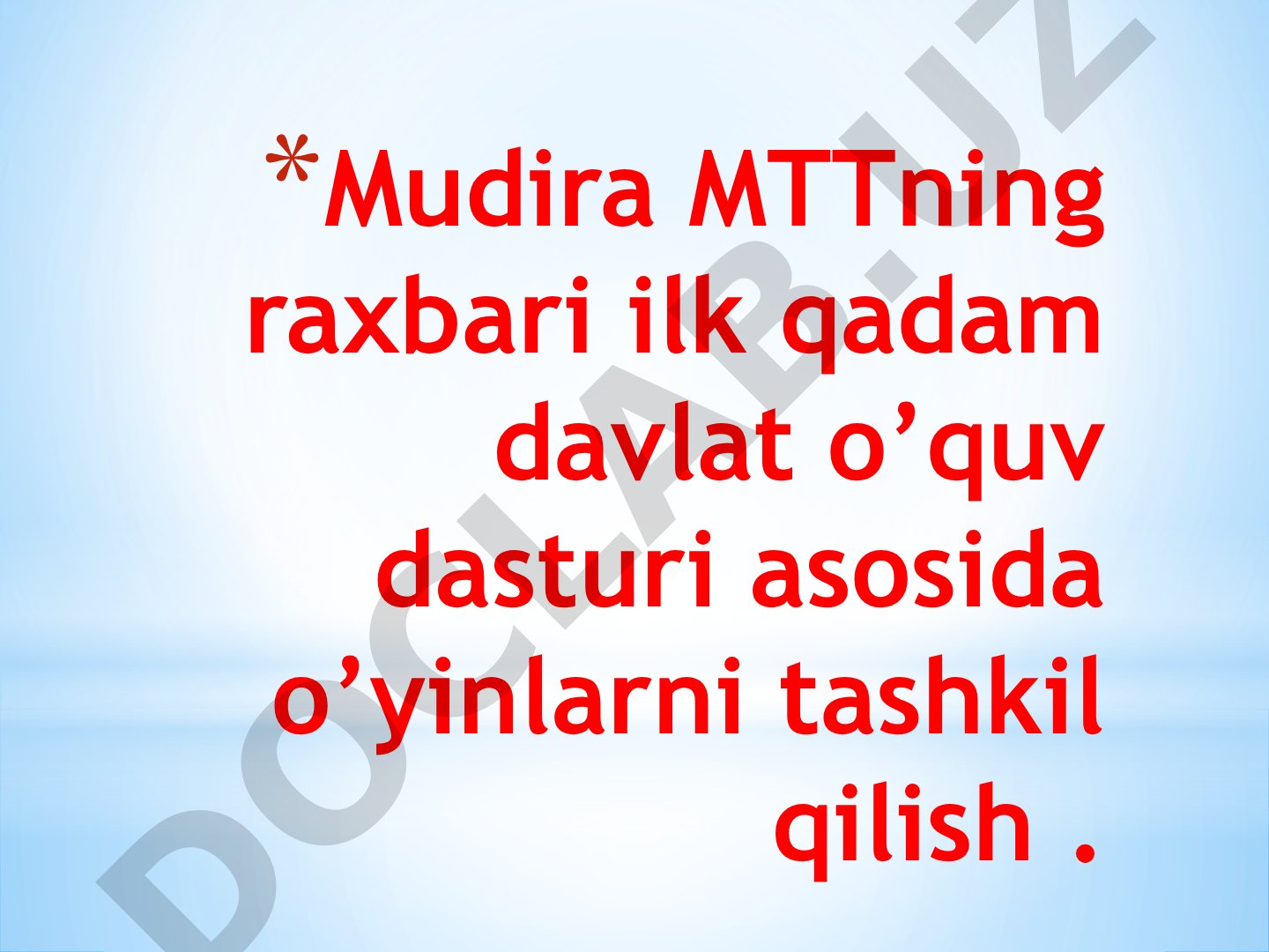 Mudira MTTning raxbari ilk qadam davlat o’quv dasturi asosida o’yinlarni tashkil qilish